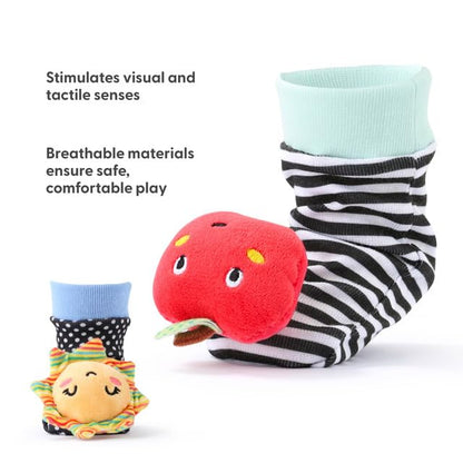 The Peanutshell Sock Rattles Set of 5 - Girl Boy Rattle Socks, Baby Toys 0-6-12 Month, Animal