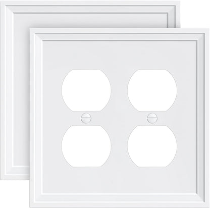 2-Pack Double Duplex Outlet Cover, Natural Bamboo Fiber Switch Plates and Outlet Covers, White
