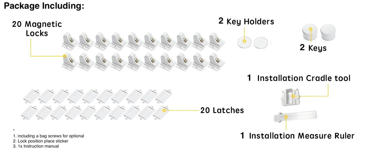 Vmaisi 20 Pack Magnetic Cabinet Locks Baby Proofing and 2 Keys
