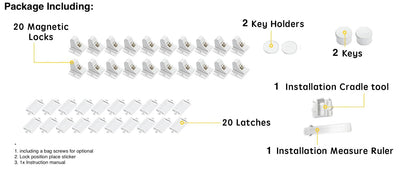 Vmaisi 20 Pack Magnetic Cabinet Locks Baby Proofing and 2 Keys