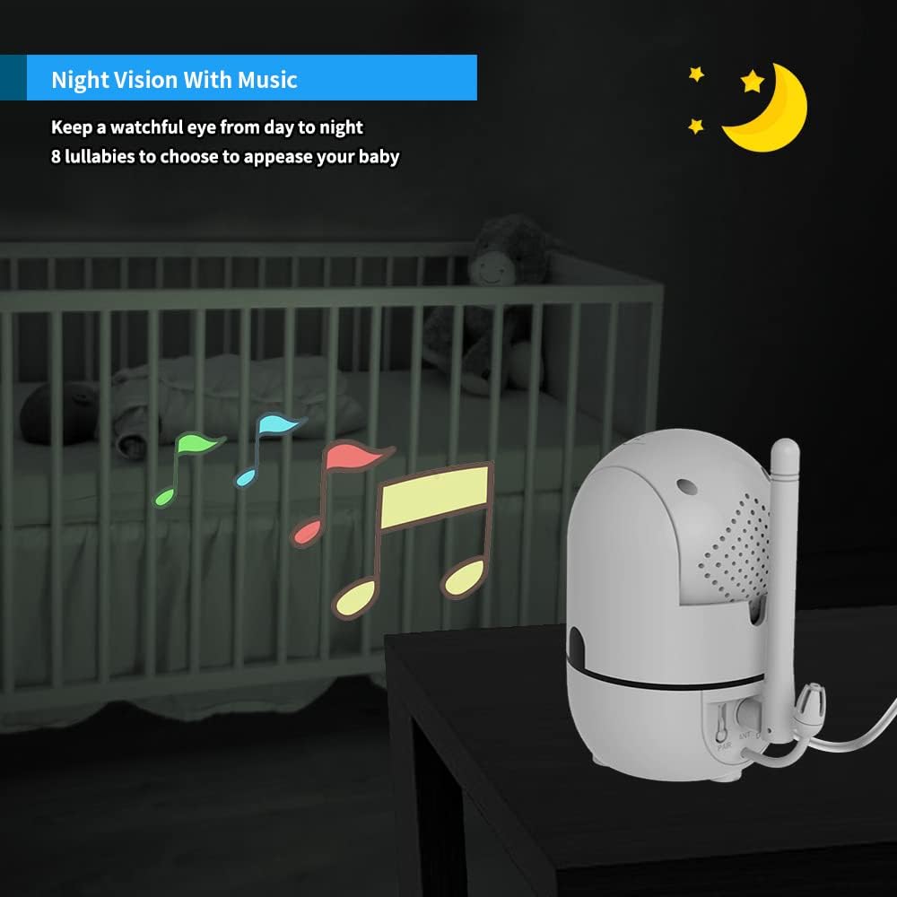 HelloBaby No WiFi Baby Monitor 5" Screen 30-Hour Battery Pan-Tilt-Zoom Video Upgrade with Camera
