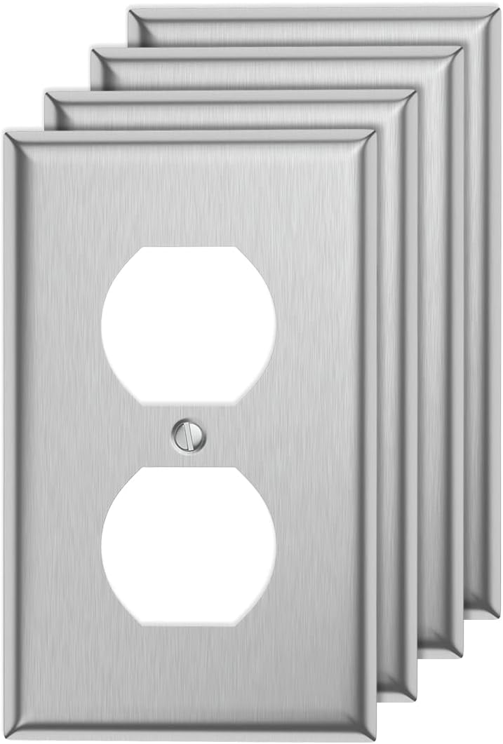 4-Pack Single Duplex Wall Switch Plate Outlet Cover - Stainless Steel Decorator Receptacle Outlet