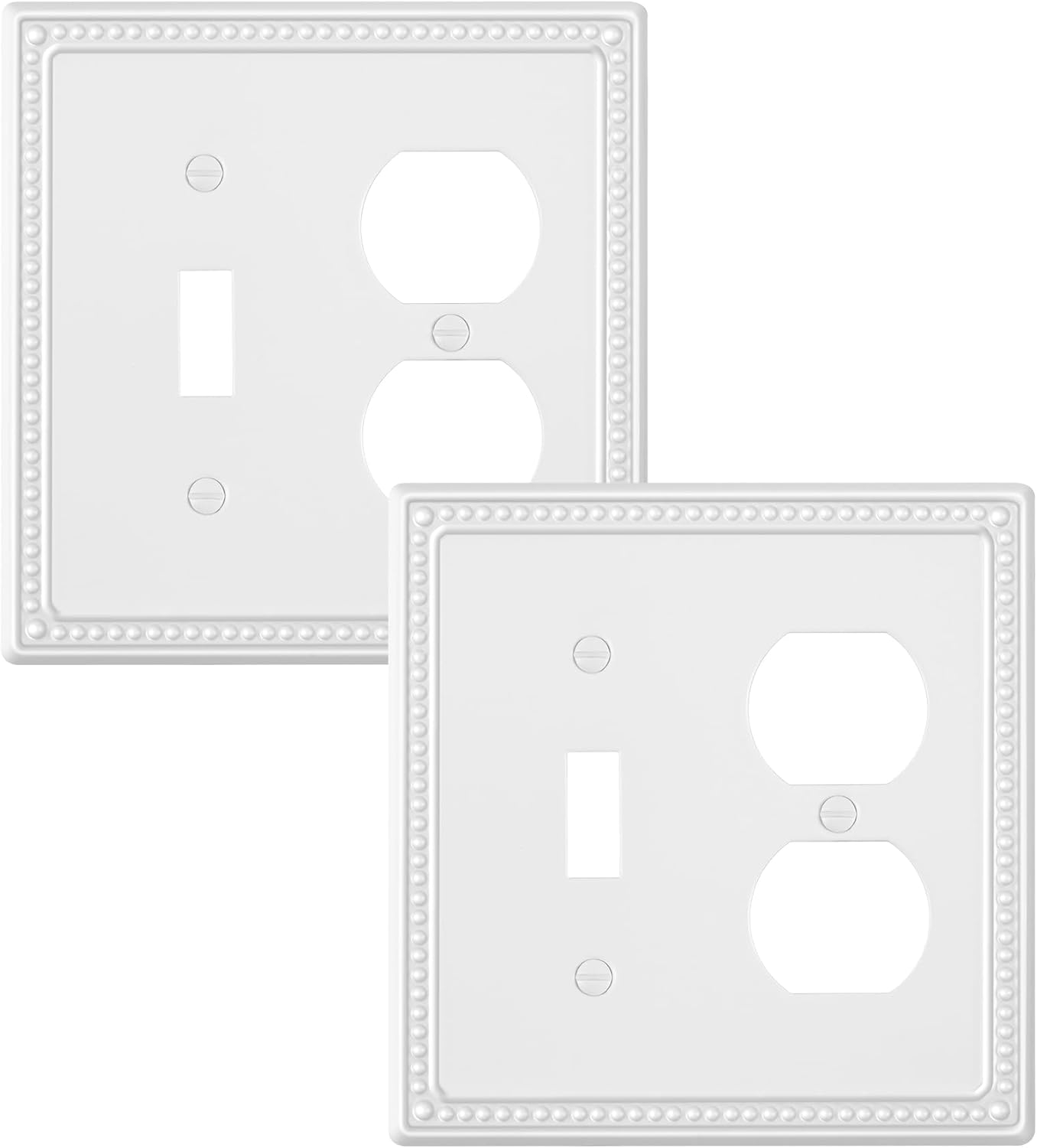 2-Pack Combo Toggle/Duplex Light Switch Cover Plate, Pure White Metal Wall Outlet Cover Plate