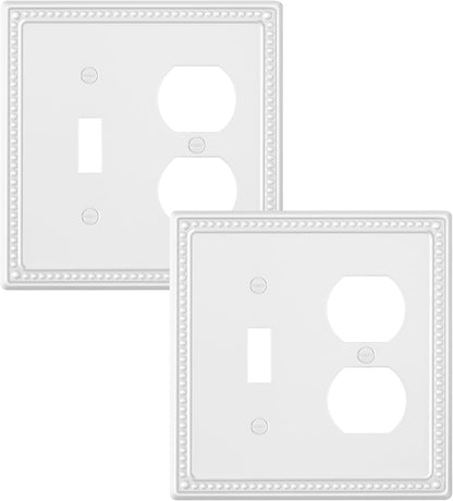 2-Pack Combo Toggle/Duplex Light Switch Cover Plate, Pure White Metal Wall Outlet Cover Plate