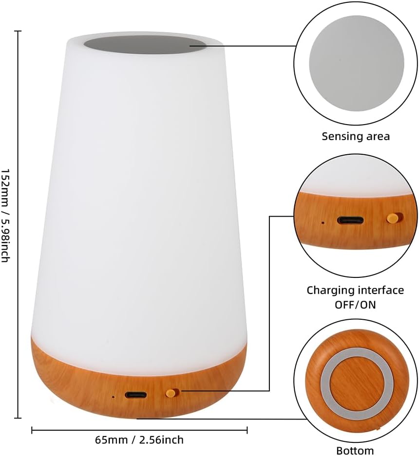 Luxxflour Night Light Lamp, Dimmable Touch Lamp for Bedroom, Portable Table Bedside Lamp, 5