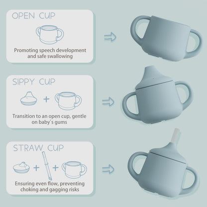 Moonkie Silicone Baby Sippy Cups | 3 Stages Training Cup Straw Cup for Infants Toddlers and Kid | 4