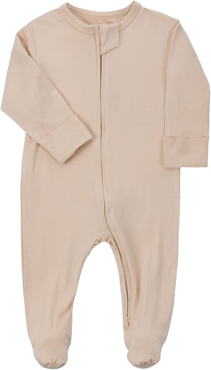 Aablexema Baby Zipper Pajamas Bamboo Rayon, 3pcs Unisex Infant Onesie with Mitten Long Sleeve