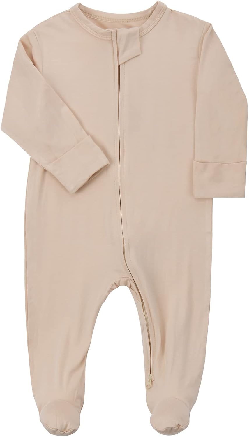 Aablexema Baby Zipper Pajamas Bamboo Rayon, 3pcs Unisex Infant Onesie with Mitten Long Sleeve