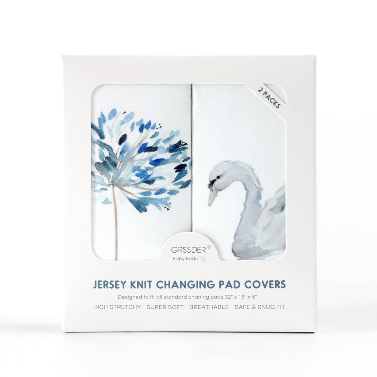 GRSSDER Stretch Ultra Soft Jersey Knit Changing Pad Cover Set 2 Pack, Change Table Pad Covers Fit