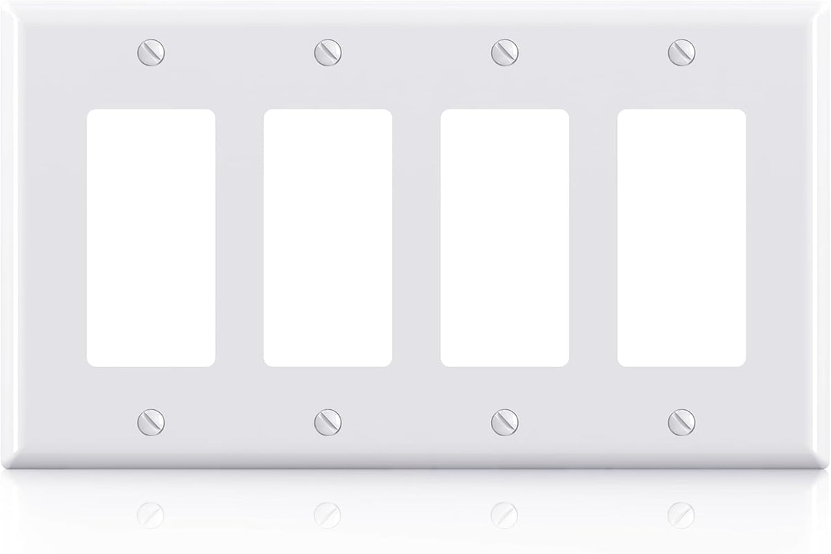 ELEGRP 4-Gang Decorative Wall Plates, Mid-Size 4.88" H x 8.57" L Unbreakable Thermoplastic