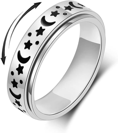 OreilleStar Anxiety Ring for Women Fidget Spinner Rings Stainless Steel Silver Color Size 6