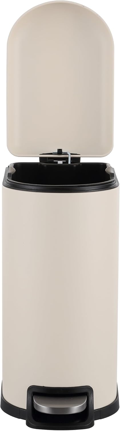 happimess HPM1009F Roland Mini 2.6-Gallon Step-Open Trash Can, Limestone Beige,with Soft-Close Lid