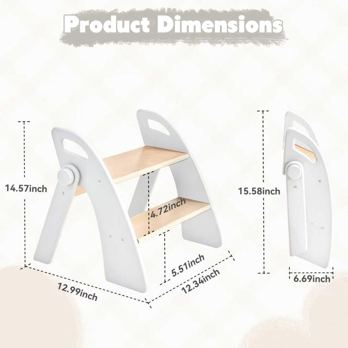 Wooden 2 Step Stool for Kids Bathroom Sink Foldable Anti-Slip 2-Step for Toilet Potty Training