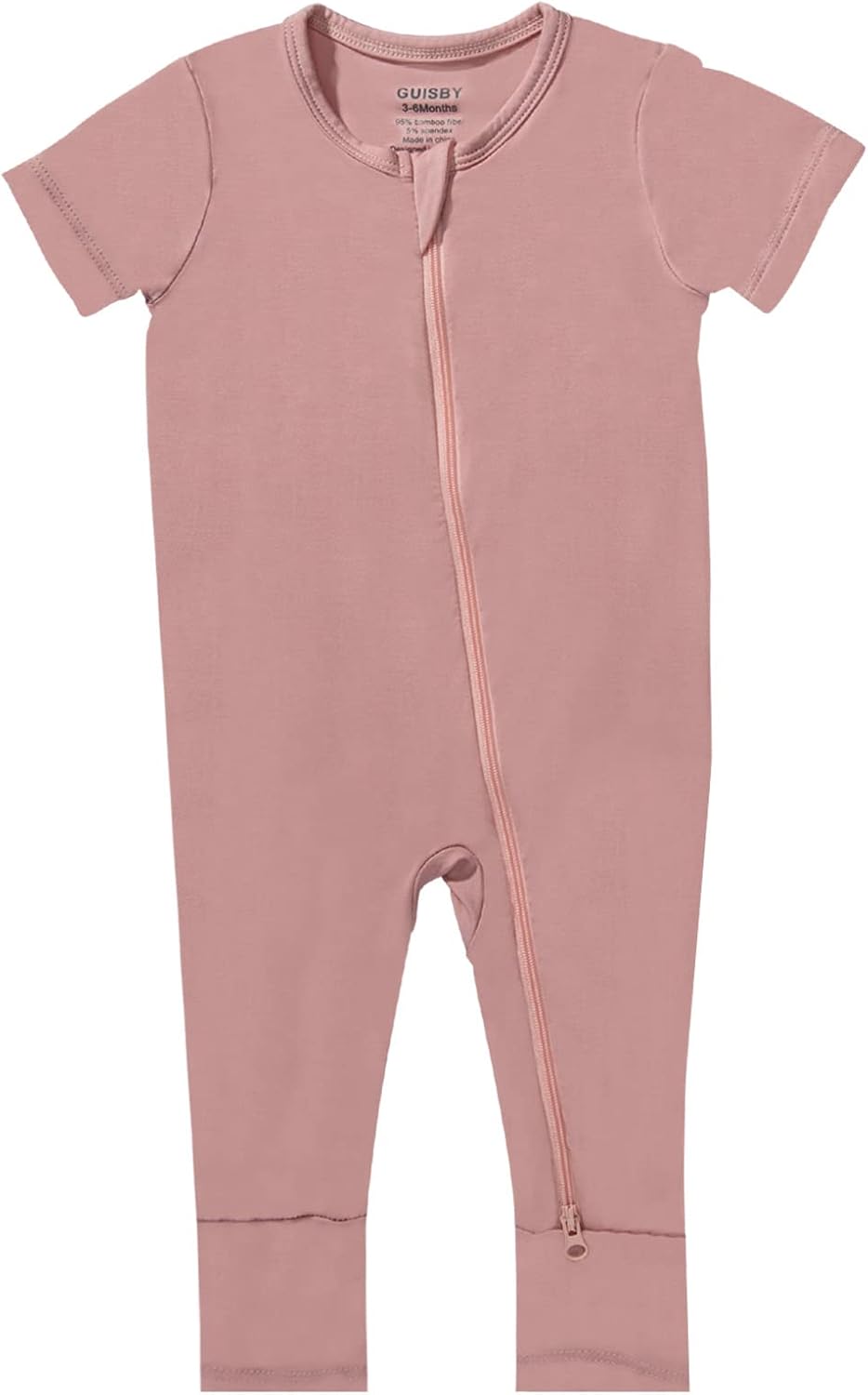 GUISBY Rayon Made from Bamboo Baby Pajamas, Summer Short Sleeve Footless Rompers, 2 Way Zipper