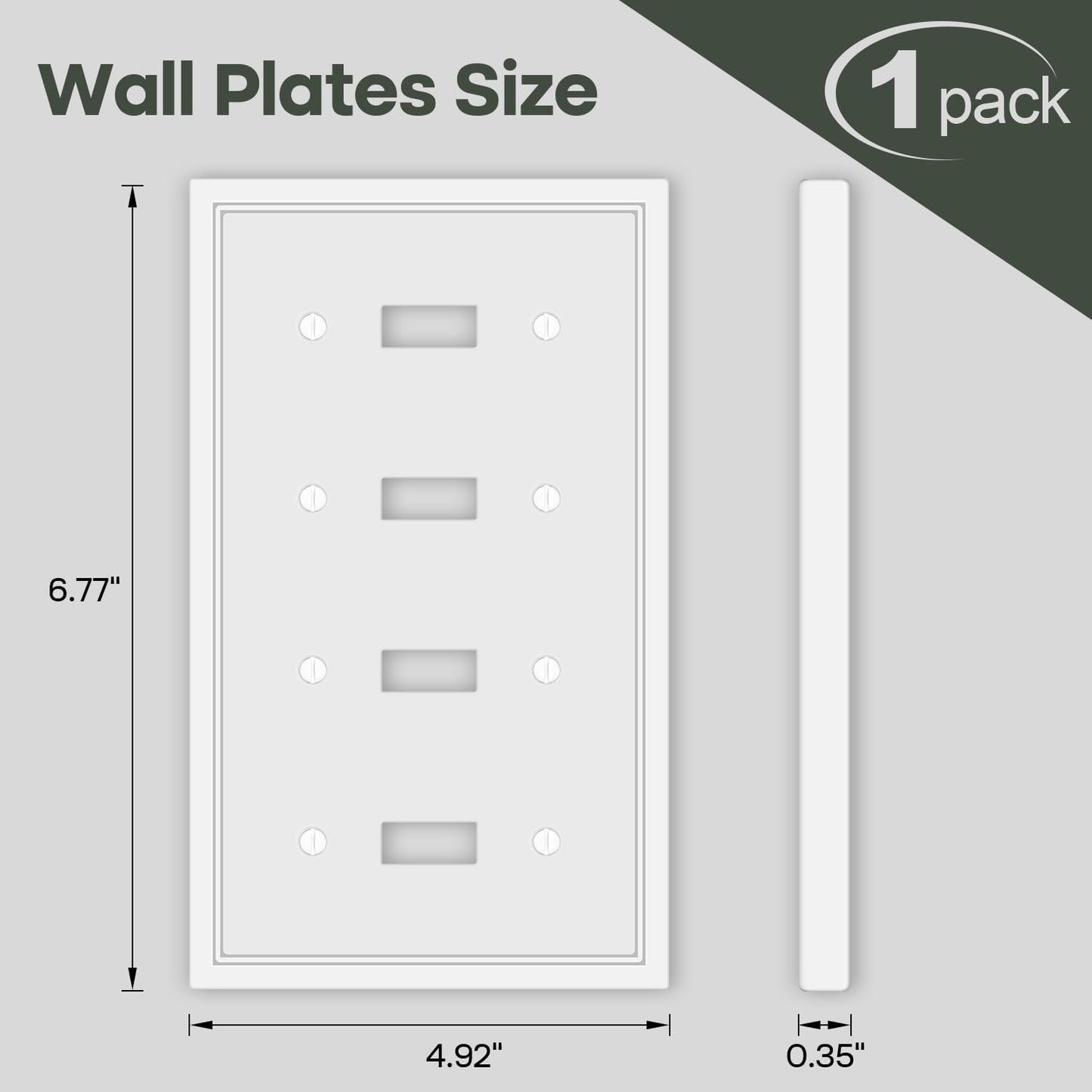 Quad Toggle Light Switch Cover Plate White Classic Decorative Light Switch Plates Cover 4-Gang Wall
