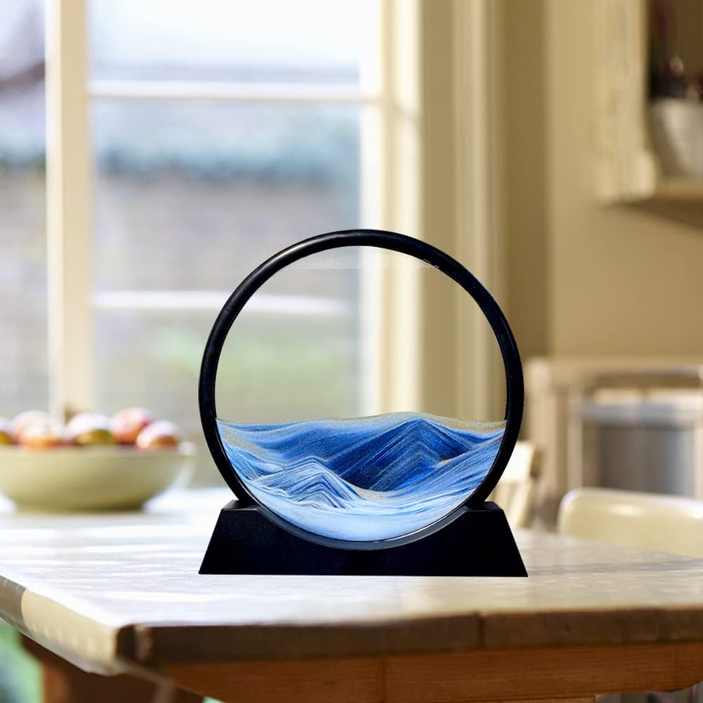 Aoderun Moving Sand Art Picture Round Glass 3D Deep Sea Sandscape in Motion Display Flowing Sand