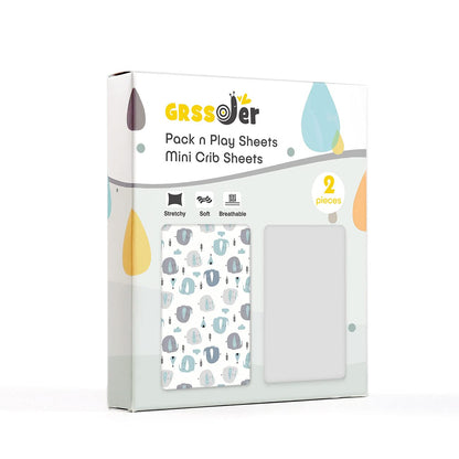 GRSSDER Stretchy Ultra Soft Jersey Knit Fitted Pack n Play Sheets Set 2 Pack, Portable/Mini Cribs