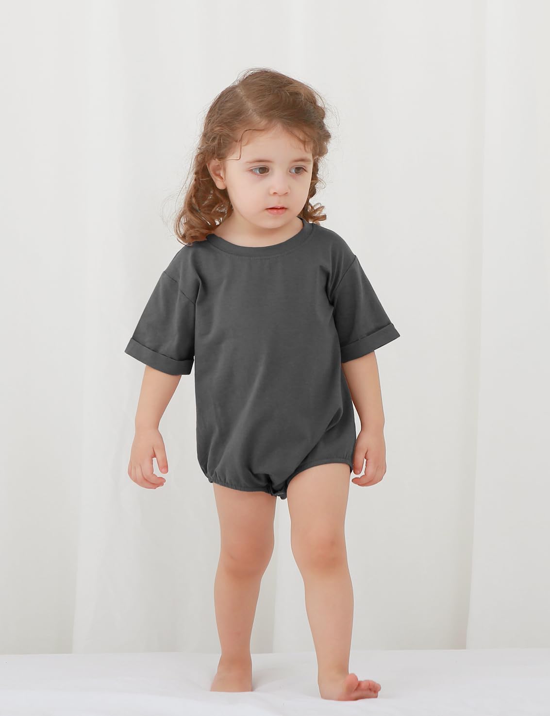 Jimonda Baby Bubble Romper Boy Girl Solid Color T-Shirt Outfits Short Sleeve Bodysuit Organic