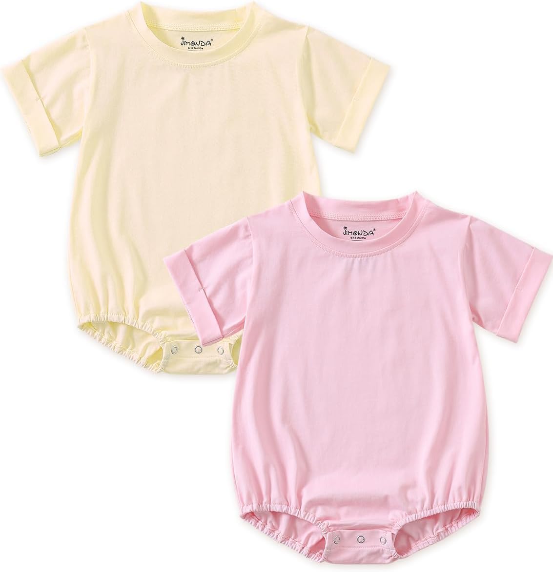 Jimonda Baby Bubble Romper Boy Girl Solid Color T-Shirt Outfits Short Sleeve Bodysuit Organic