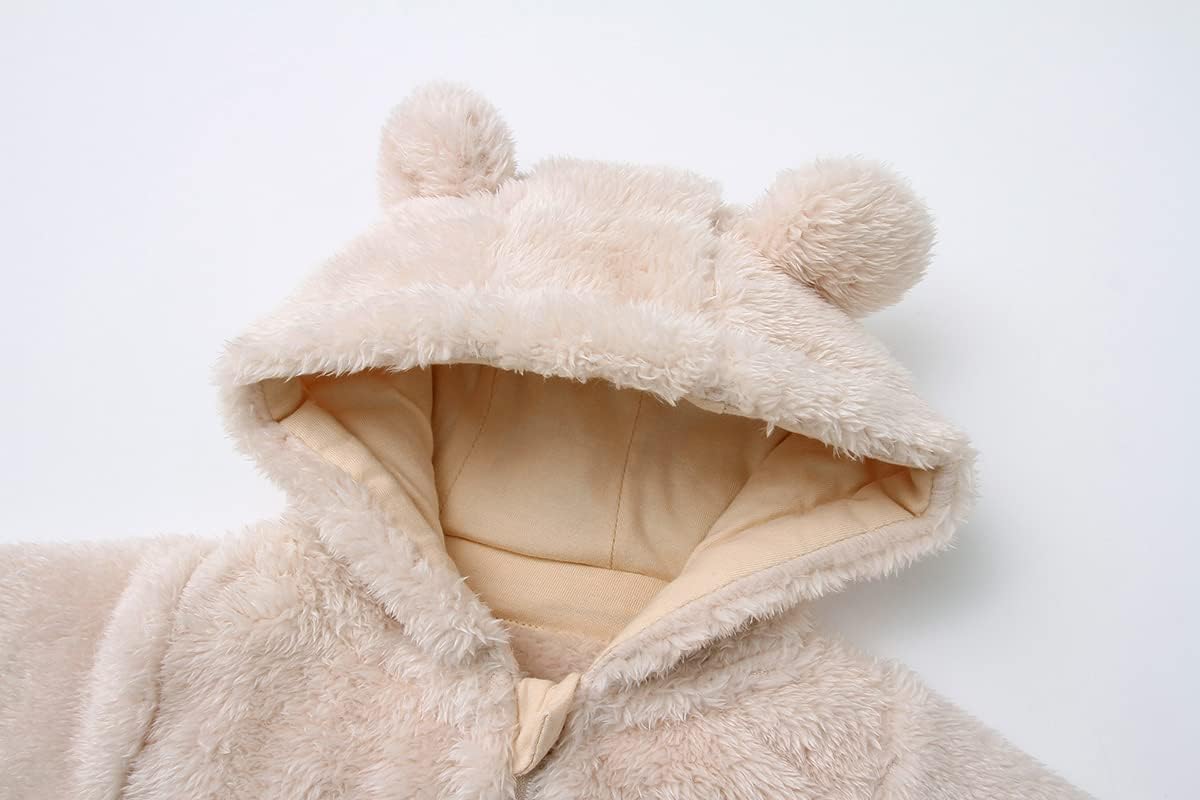 Newborn Baby Snowsuit Fleece Lined Onesie Outfits Warm Hooded Romper for Infant