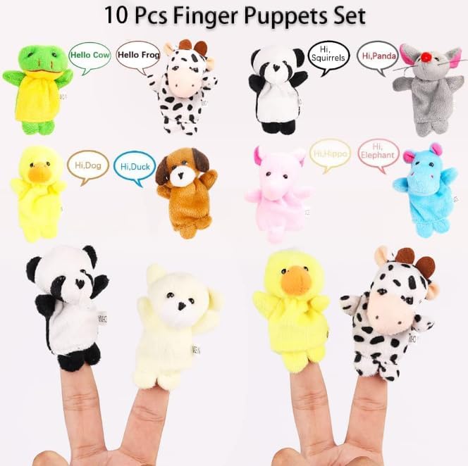 10Pcs Finger Puppets Set - Soft Plush Animals Finger Puppet Toys for Kids, Mini Plush Figures Toy