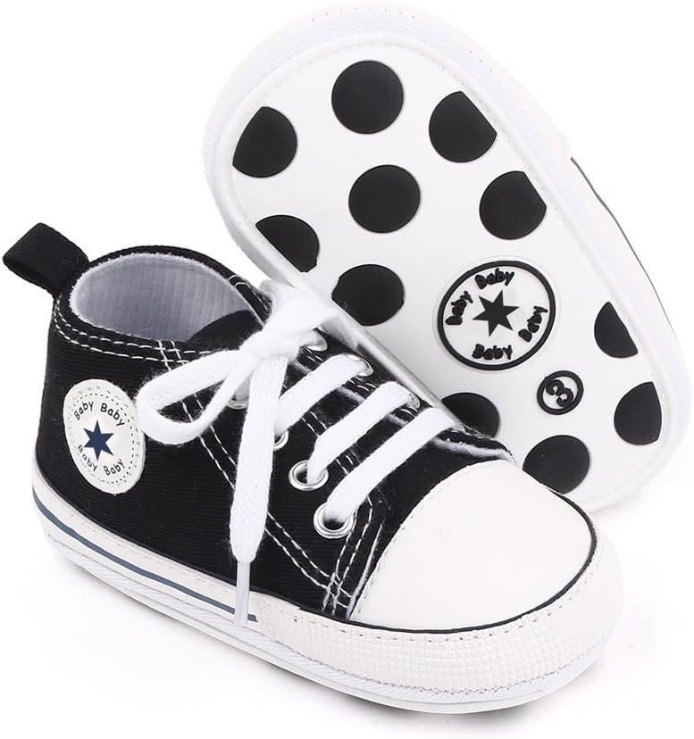 Unisex Baby Girls Boys Canvas High-top Shoes, Newborn Infant Anti-Slip Soft Sole Frist Walking