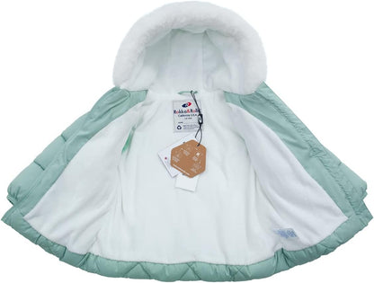 Rokka&Rolla Baby Girls' Water-Resistant Puffer Jacket Hooded Winter Coat with Soft Mini Fur Lining