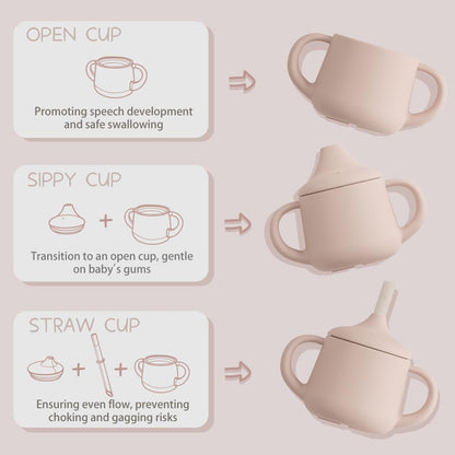 Moonkie Silicone Baby Sippy Cups | 3 Stages Training Cup Straw Cup for Infants Toddlers and Kid | 4