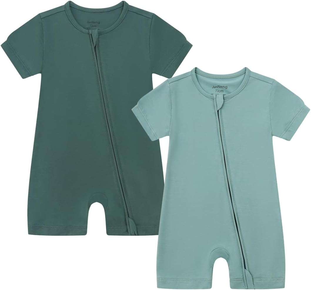 JunNeng Baby 2 Pack Rayon of Bamboo Romper Sleeper 2 Way Zipper Short Sleeve Jumpsuit Zipper