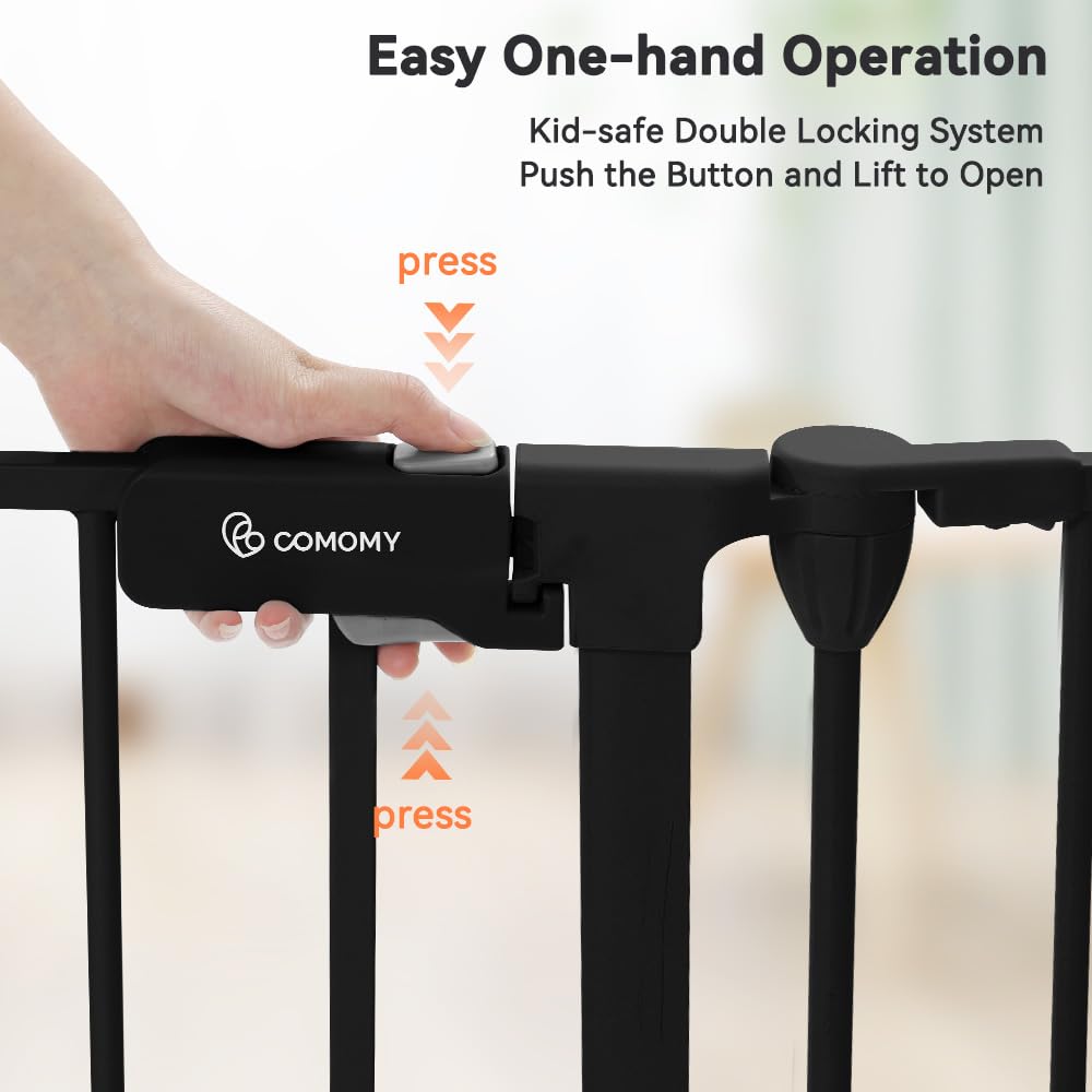 COMOMY 150" Extra Wide Baby Gate with Door, Dog Gates for The House Doorways Fireplace, Auto Close