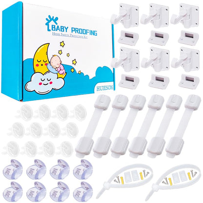 40 Pack Baby Proofing Kit | Hidden Cabinet Drawer Locks, Adjustable Latches, Outlet Covers, Corner