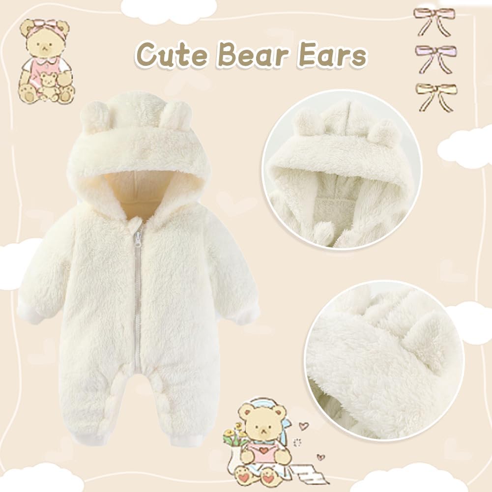 UVIPC Baby Newborn Bear Outfit Fleece Snowsuit Winter Clothes Hooded Jumpsuit Romper for Baby boy