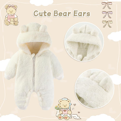 UVIPC Baby Newborn Bear Outfit Fleece Snowsuit Winter Clothes Hooded Jumpsuit Romper for Baby boy
