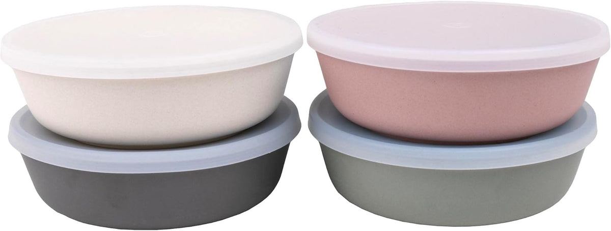 WeeSprout Bamboo Kids Bowls with Lids, Set of Four 15 oz Kid-Sized Dinnerware, Cereal, Leftovers &