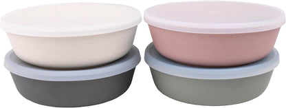 WeeSprout Bamboo Kids Bowls with Lids, Set of Four 15 oz Kid-Sized Dinnerware, Cereal, Leftovers &