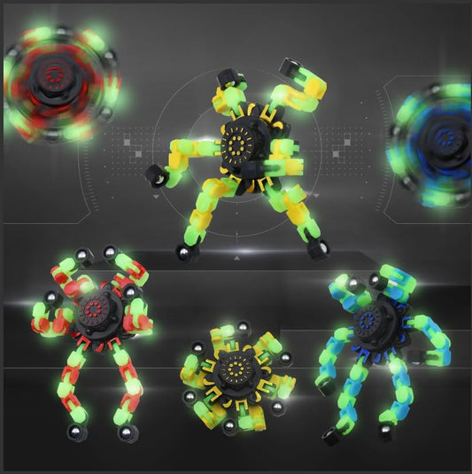 8Pcs Fidget Spinners Glow in The Dark, Fingertip Gyro DIY Deformable Robot Funny Sensory Fidget