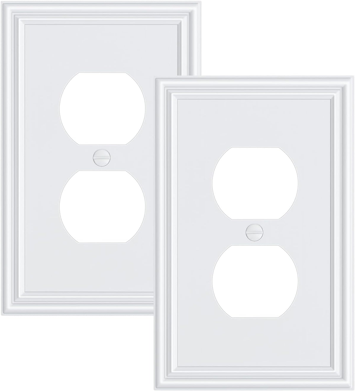 2-Pack Single Duplex Outlet Cover Plate, Decorative White Switch Plates and Outlet Covers, Metal