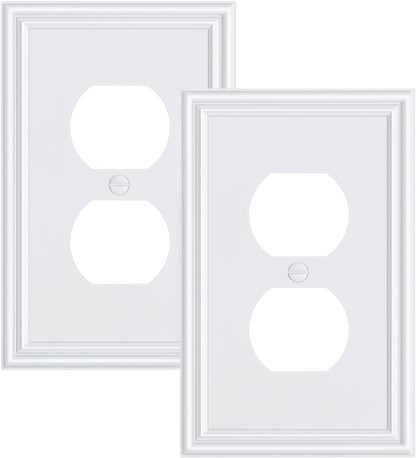 2-Pack Single Duplex Outlet Cover Plate, Decorative White Switch Plates and Outlet Covers, Metal