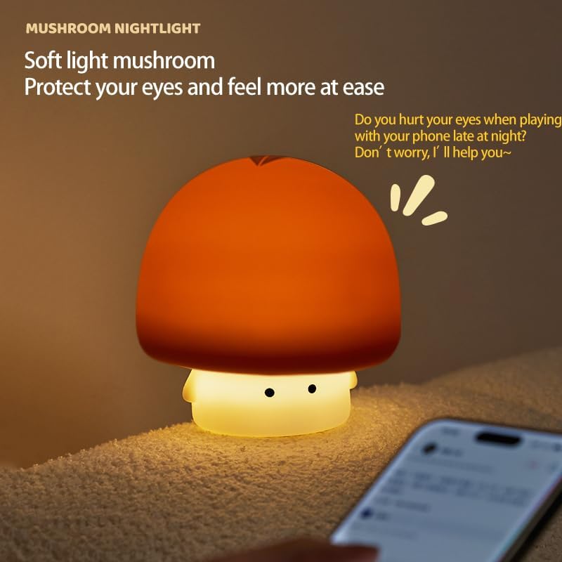 Cute Baby Night Light for Kids,Rechargeable Dimmable Silicone Nursery Toddler Mushroom