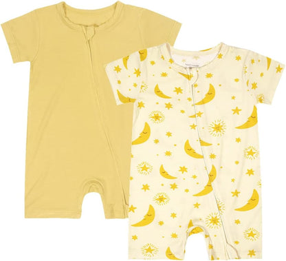 Teach Leanbh Baby Boys Girls 2 Pack Bamboo Viscose Pajamas 2 Way Zipper Short Sleeve Romper