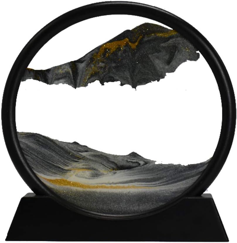 Aoderun Moving Sand Art Picture Round Glass 3D Deep Sea Sandscape in Motion Display Flowing Sand