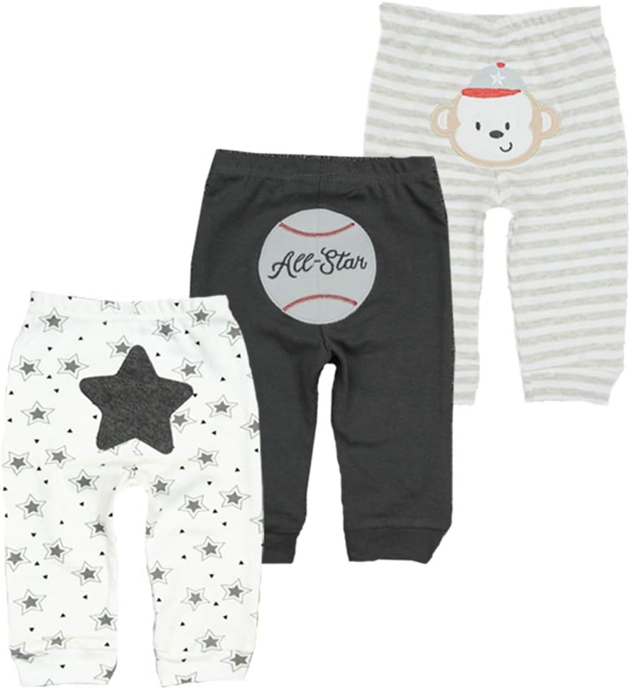 Unisex Newborn Baby Cotton 4-Pack Pants Embroidery Pringting Casual Leggings 0-24 Months for Boys