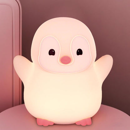 Pink Penguin Night Light,Food Grade Soft Silicone Nursery Nightlight for Baby,LED Squishy Novelty