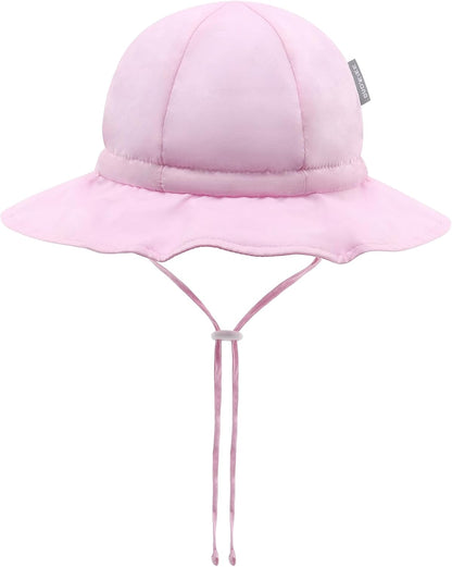 UPF 50+ Baby Bucket Hat - Wide Brim Sun Protection Beach Cap for Girls - Cute & Adjustable Toddler
