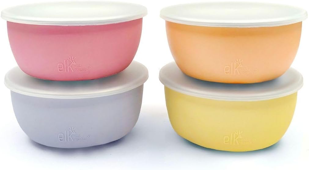 Elk and Friends Stainless Steel Bowls + Silicone Sleeve and Storage Lid | Baby, Toddler, Kids |
