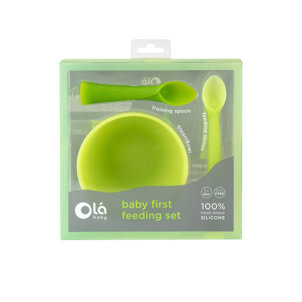 Olababy 3 Piece Parent Led and Baby Led Weaning First Feeding Set, Includes Training Spoon, Feeding