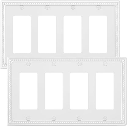 2-Pack Quad Decorator Outlet Cover Plate, Pure White Pearls Decorative Switch Plates and Outlet