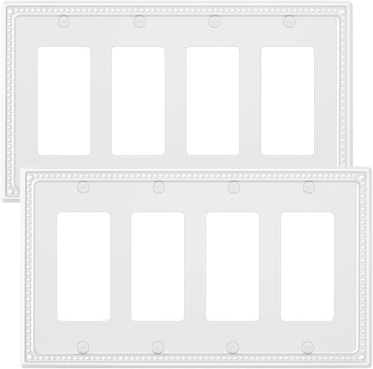 2-Pack Quad Decorator Outlet Cover Plate, Pure White Pearls Decorative Switch Plates and Outlet