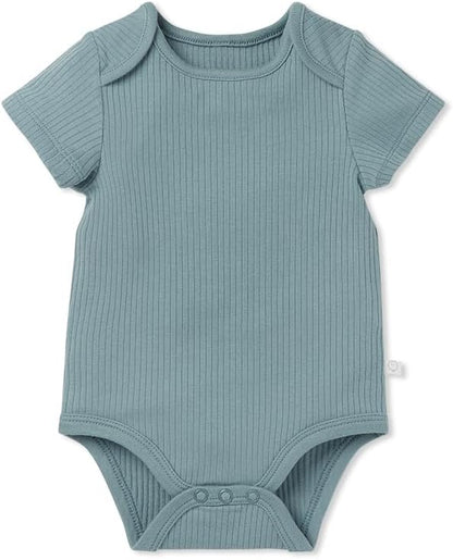 MORI Baby Ribbed Short Sleeve Bodysuit with Envelope Neck and Nickel Free Poppers - Unisex Toddler