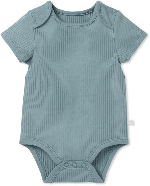 MORI Baby Ribbed Short Sleeve Bodysuit with Envelope Neck and Nickel Free Poppers - Unisex Toddler